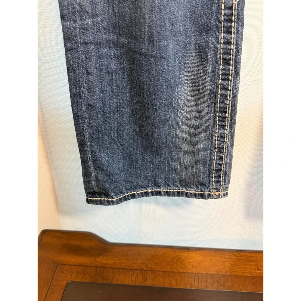 Rock Revival Mens Bootcut Jeans Size 34 Flap Pocket Thick Stitch Blue Y2K
